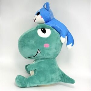 Cute Green Dinosaur Plush w Blue Fox Stuffed Animal Soft Toy Plushie 10 Inch Duo